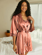 Ekouaer Sleepwear Women's Satin Nightgown with Robes Set 2 Piece Sexy Lace Cami Nightwear