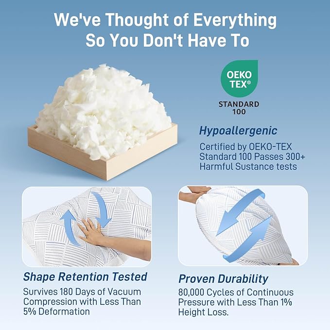 Alkyonos Shredded Memory Foam Cooling Soft Bamboo Viscose Pillows King Set of 2, Adjustable Hypoallergenic Hotel Quality Pillows for Stomach, Back and Side Sleeper, Oeko-TEX Certified