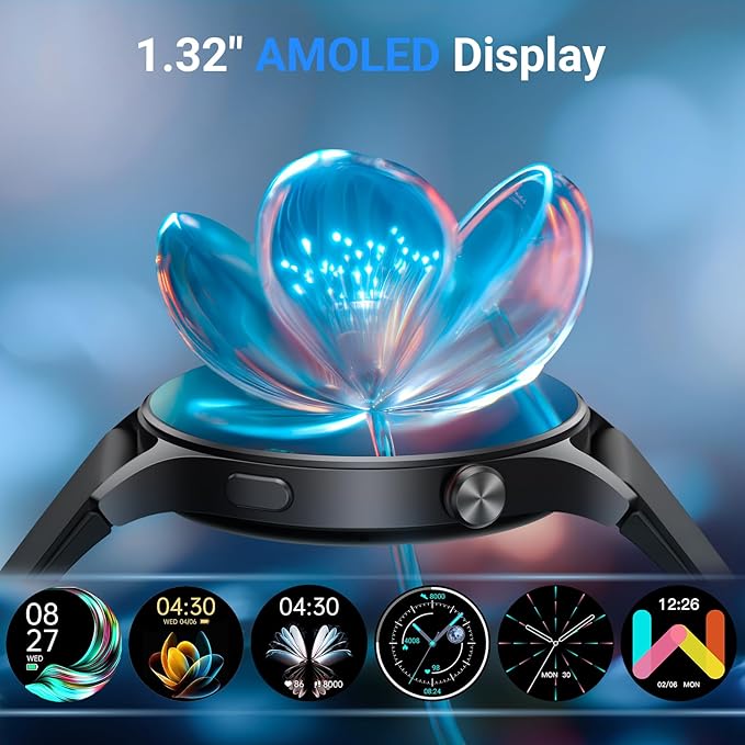 Fitpolo Smart Watch for Men Women,1.3" AMOLED Touchscreen Fitness Tracker, Make/Answer Calls, Heart Rate SpO2 Monitor, 3ATM Waterproof, Sleep & Activity Tracking Smartwatch for Android Phones iPhone