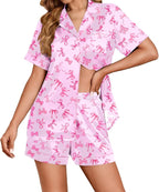Ekouaer Womens Satin Silk Pajamas Set Short Sleeve Sleepwear Button Down Top and Shorts Loungewear 2 Piece Pjs Set S-XXL