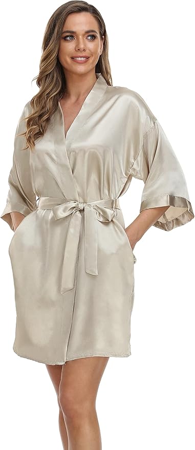 Robe for Women Silky Lightweight Satin Kimono Bride Bridesmaids Wedding Party Robes Dressing Gown Summer Loungewear