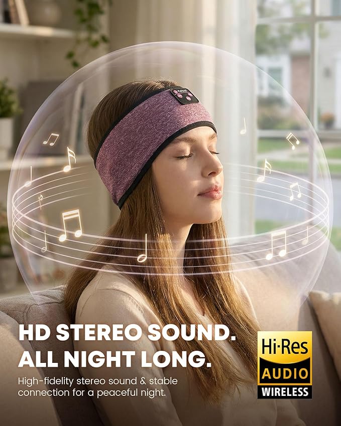 Sleep Headphones Headband Wireless Bluetooth 5.4 - Soft, Breathable, Ultra-Thin Speakers for Side Sleepers, Workout, Airplane Travel, Relaxation