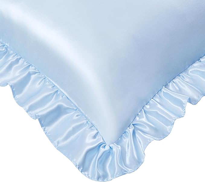 Light Blue Satin Pillowcases Body Pillow for Hair and Skin,Light Blue Body Pillow Silk Pillowcase with Envelope Closure Princess Room Decoration