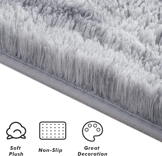 Softlife Area Rug for Bedroom, Fluffy Shag Plush Tie Dyed Rainbow Grey for Living Room Girls, Shaggy Throw Carpet for Kids Soft Fuzzy Runner Small 2x6 Runners for Hallways Dorm