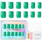 Modelones Green Press on Nails, Saint Parik's Day Short Square Fake Nails, Summer Spring Reusable Nail Kit with Nail Glue Adhesive Tabs Mini Nail File, Nails Press Ons 32Pcs16 Sizes, Women Girl Gift