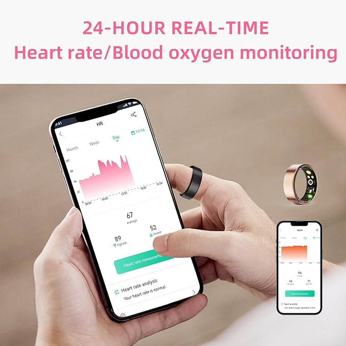 Smart Ring for Men & Women, Fitness and Health Tracker with Sleep Monitoring, Steps Counting, Daily Wellness Insights, IP68 Waterproof, No Subscription, Compatible with App (Black, 9)