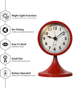 AYRELY® 3" Cute Analog Alarm Clock,Small Retro Table Clock Battery Operated,Slient Metal Desk Clock with Light for Living Room Decor,Bedroom,Bedside,Shelf（Rose red）