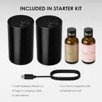 Airversa Waterless Essential Oil Diffuser Starter Kit with 2 x 30mL Fragrance Oil, Battery Operated Mini Scent Air Machine Portable Diffuser for Home Car Office Room, Black AN8 2Packs Kit