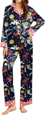 Ekouaer Silk Pajamas for Women Long Sleeve Satin Pajama Set Silky Pj Sets 2 Piece Button Down Loungewear Sleepwear