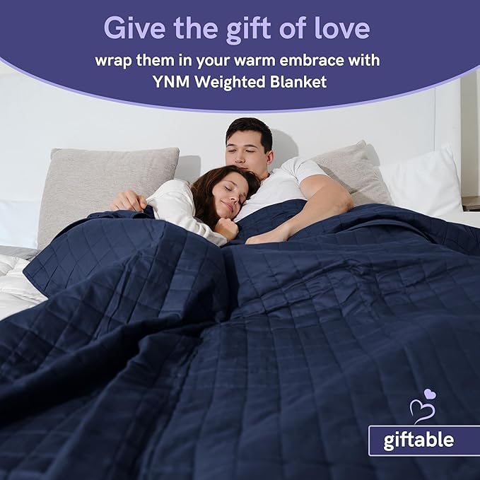 YnM Exclusive 50 lbs Weighted Blanket, Extra Heavy Cotton Bed Blanket for Two Persons, Ideal for Queen or King Bed (88x104 Inches, 50 Pounds, Navy)