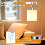 Set of 2 Industrial Touch Control Table Lamps with 2 USB Ports and AC Outlet - 3-Way Dimmable Nickel Bedside Lamp Nightstand Desk Lamps for Bedroom Living Room, Opal Glass Shade & 2 LED Bulbs Included