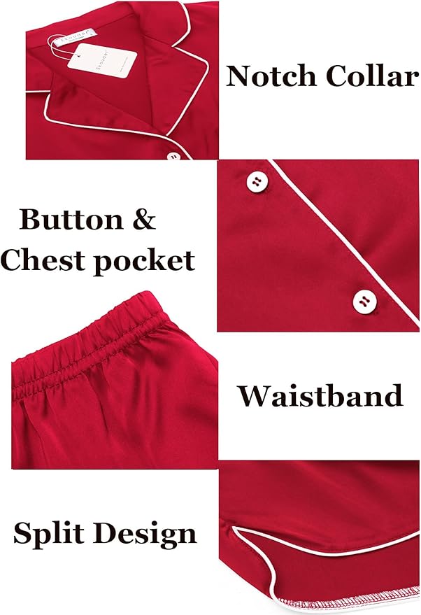 Ekouaer Womens Silk Satin Pajamas Set Short Sleeve Sleepwear Button Down Loungewear 2 Piece Pjs Shorts Set S-5X Plus Size