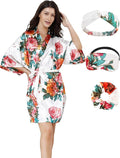 EPLAZA Silk Robes for Women Satin Robe Short Sexy Print Flower Kimono Loungewear Wedding Bridal Party