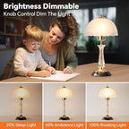 Crystal Table Lamp Set of 2, Dimmable Bedside Lamp with ON/Off Switch Modern Glass Lamps for Night Stands Bedroom Living Room Decor