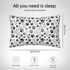 Silk Like Pillowcase for Hair and Skin Black Paw Prints and Bones 1 Pack Satin Pillowcase with Hidden Zipper Soft Breathable Smooth Cooling Pillow Cover King Size for Bedroom Sofa 20”x36”