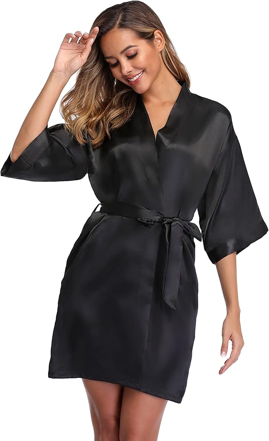 Robe for Women Silky Lightweight Satin Kimono Bride Bridesmaids Wedding Party Robes Dressing Gown Summer Loungewear