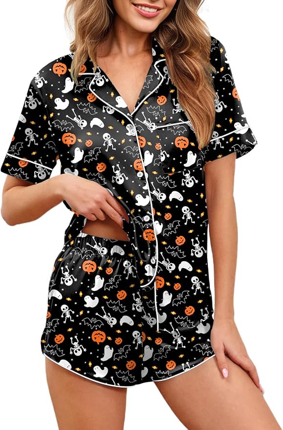 Ekouaer Womens Silk Satin Pajamas Set Short Sleeve Sleepwear Button Down Loungewear 2 Piece Pjs Shorts Set S-5X Plus Size