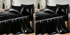 CozyLux Satin Sheets Queen Size Bed Set - 4 Piece Silky Queen Sheet Set, Luxury Black Queen Sheets with Smooth and Soft Microfiber, Includes 1 Fitted Sheet, 1 Flat Sheet and 2 Pillowcases (Pack of 2)