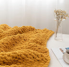 Chunky Knit Blanket Soft Chenille Yarn Knitted Throw Blanket 50"X60" Handmade Cable Warm Thick Giant Blanket for Couch Bed Trips (Turmeric Yellow, Throw 50"X60")?-¡­