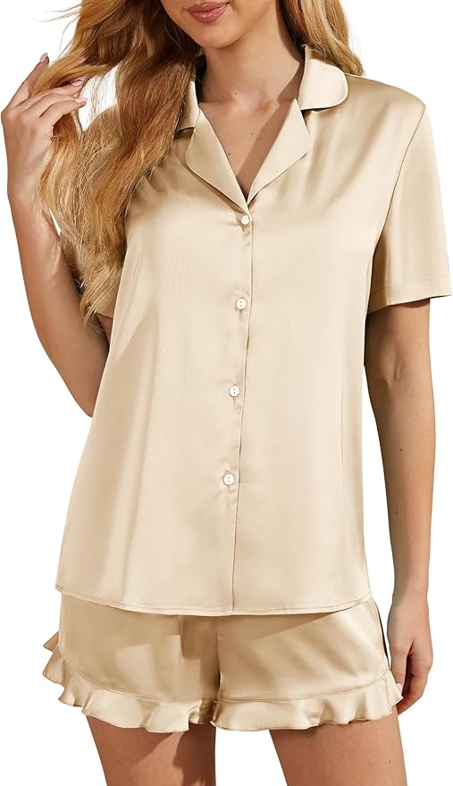 Silk Pajamas for Women Satin Womens Pajama Sets Short Sleeve Set 2-Piece Sleepwear