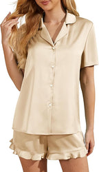 Silk Pajamas for Women Satin Womens Pajama Sets Short Sleeve Set 2-Piece Sleepwear