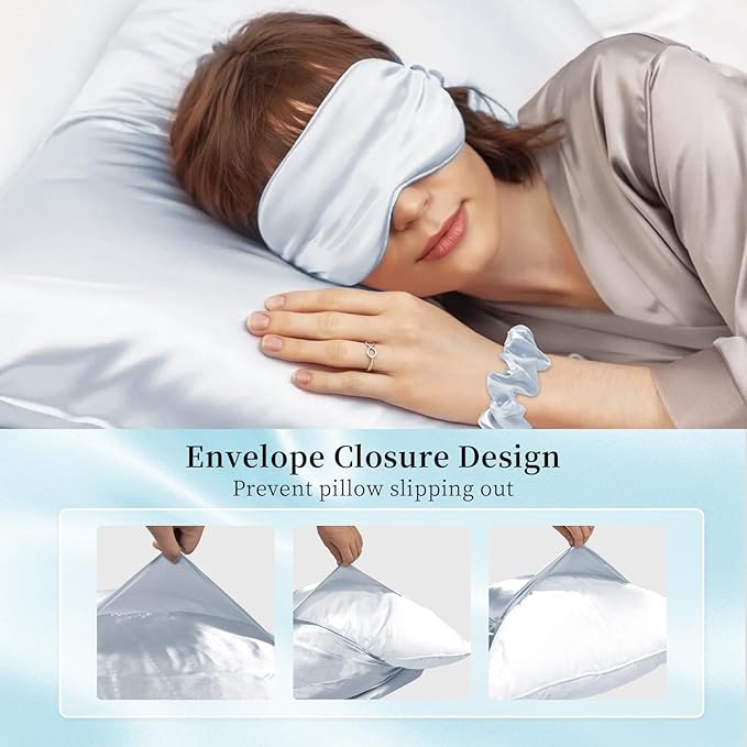my novel things Satin Pillowcase Gift Set with Silk Satin Sleep Mask 4 Scrunchies, 2Pack Standard Size Pillow Cases Set Luxury Sleeping Gift 7 Pack Set Suitable for Women Birthday Gift