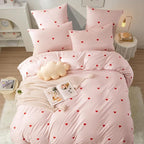Nayoroom Heart Duvet Cover Queen Size Cute Pink Striped Printed Bedding Set 3Pcs Kids Girls Kawaii Heart-Shaped Comforter Cover with Zipper Closure Soft Breathable Microfiber