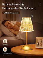 One Fire Nightstand Lamps Set of 2, Dimmable Crystal Table Lamp 3 Colors Gold Lamp,Touch Lamp Bedroom Lamps, Rechargeable Small Lamp, Bedside Lamps Set of 2 for Bedroom Living Room Bathroom Hotel Bar