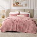 BEDELITE Velvet Quilt Set King Size - Luxury Velvet Comforter Bedding Set 3 Pieces, Lightweight Soft Cozy Rose Pink Oversized Bedspread Coverlet for All Seasons with 2 Pillow Shams
