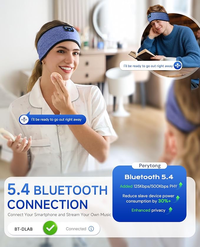Sleep Headphones | Bluetooth 5.4 Headband | Wireless Earbuds Earphones Sweat Resistant with Ultra-Thin HD Stereo Speaker, Headphone Band for Side Sleepers Workout Running Tech Gadgets Unique Gifts