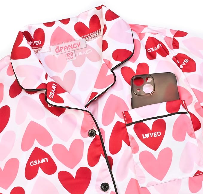 QPANCY Kids Satin Pajamas Sets Baby Boy Girl Button-Down Silk Sleepwear 2 Piece Short Sleeve Loungewear Clothes Set