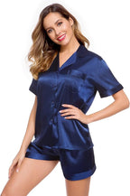 LecGee Womens Silk Satin Pajamas Short Sleeve Loungewear Two-Piece Sleepwear Button-Down Pj Set