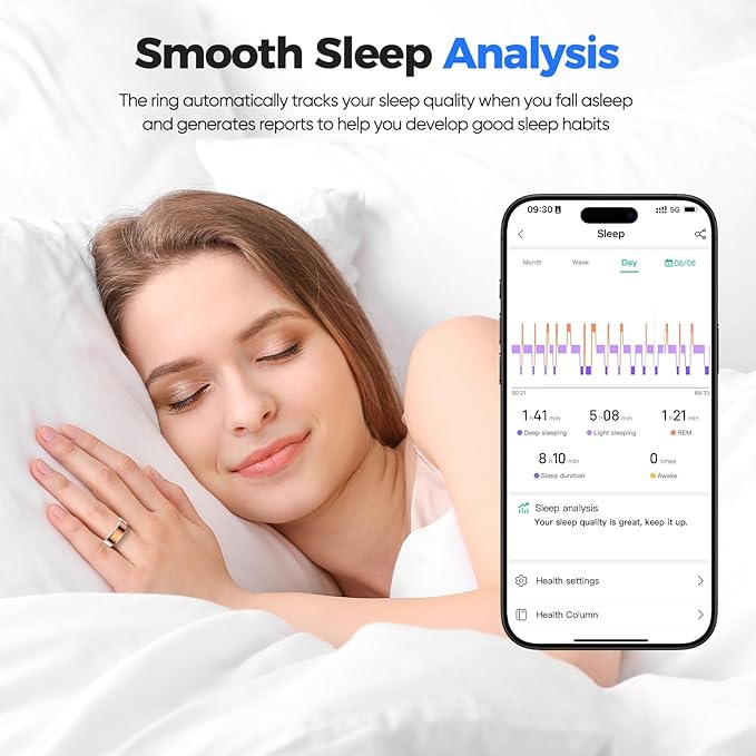 Smart Ring Health Tracker - IP68 Water Resistance, Sleep & Exercise Monitoring, iOS & Android Compatible, Long Lasting Battery Life, No Subscription Required, Unisex for Women & Men (Silver, 10)