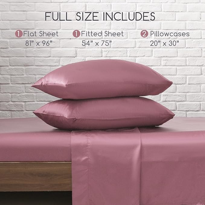 MR&HM Satin Bed Sheets, Full Size Sheets Set, 4 Pcs Silky Bedding Set with 15 Inches Deep Pocket for Mattress (Full, Rose Taupe)