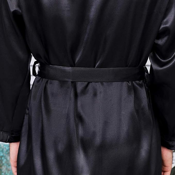 Mens Satin Robe,Silk Long Sleeve House Kimono Bathrobe,Soft Loungewear Dragon Robe