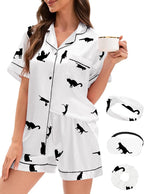 EPLAZA Silk Pajamas for Women Satin Pajamas Set 5 Pcs Long Sleeve Print Pattern Button Down Pjs Sleepwear Loungewear Set