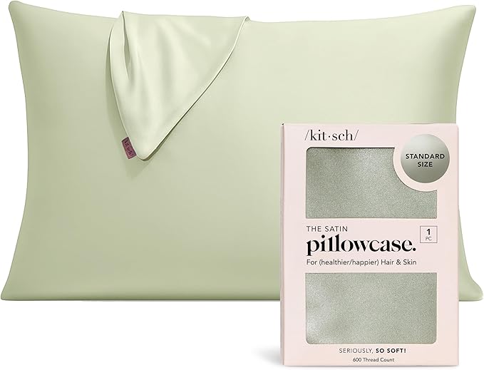 Kitsch Satin Pillowcase with Zipper for Hair & Skin - Softer Than Silk Pillow Cases, Smooth Cooling Satin Pillow Case, Wrinkle-Free, Machine Washable - Pillow Cases Standard Size (19x26) - Sage