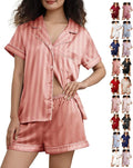 WJing Yi Jia Womens Silk Satin Pajamas Loungewear Two-Piece Sleepwear Button-Down Floral Pj Set XS-4XL