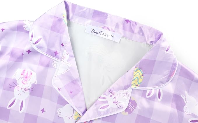Beezizac Little & Big Girls Satin Silky Button Pajama Summer Short Sleeves Set Trendy Outfit Kid Size 6-16