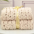 Wttfc Chunky Knit Throw Blanket, Handmade Soft Chenille Yarn Throw Blanket, Thick Cable Knitted Blankets, Large Rope Knot Crochet Blankets for Couch Sofa Bed Home Decor,Beige,80x100cm