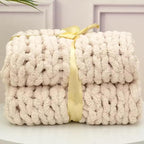 Wttfc Chunky Knit Throw Blanket, Handmade Soft Chenille Yarn Throw Blanket, Thick Cable Knitted Blankets, Large Rope Knot Crochet Blankets for Couch Sofa Bed Home Decor,Beige,80x100cm
