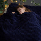 NEWCOSPLAY Super Soft King Blanket Dark Navy Premium Silky Flannel Fleece 3D Checkered Lightweight Bed Blanket All Season Use (Dark Navy Checkered, King(90"x110"))