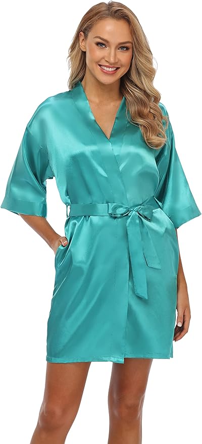 Robe for Women Silky Lightweight Satin Kimono Bride Bridesmaids Wedding Party Robes Dressing Gown Summer Loungewear