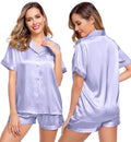 LecGee Womens Silk Satin Pajamas Short Sleeve Loungewear Two-Piece Sleepwear Button-Down Pj Set