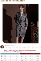Men's 100% Mulberry Silk Long Robe Kimono Paisley Print Bath Robe, Heavy Silk 19 Momme Dressing Gown