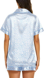 Ekouaer Silk Pajamas for Women Short Sleeve Sleepwear Soft Button Down Loungewear 2 Piece Satin Pjs Shorts Set