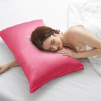 Peach Red Satin Pillowcases with Zipper （20x26）,Standard Size Pillowcases Set of 2, Peachblow Silk Pillowcase for Hair and Skin