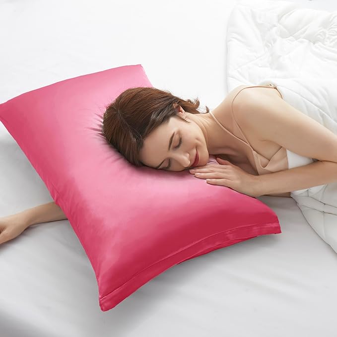Peach Red Satin Pillowcases with Zipper （20x30）,Queen Size Pillowcases Set of 2, Peachblow Silk Pillowcase for Hair and Skin