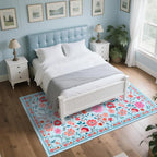 CRYPTOLITE Living Room Rug 6x9 Rug, Machine Washable Area Rug Non Slip Low Pile Floral Rug for Living Room, Bedroom, Farmhouse, Dining Room, Kids Playroom, Blue