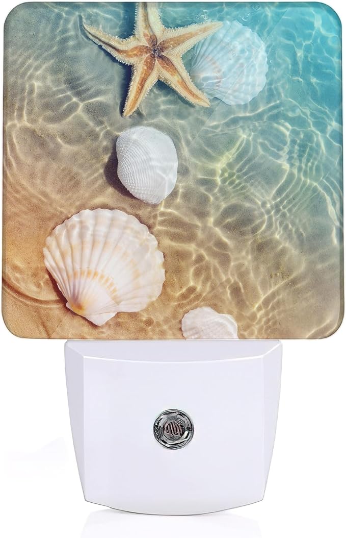 Starfish Seashell on Beach Night Light, Summmer Beach Night Light Plug into Wall with Dusk to Dawn Sensor, LED Lamp Energy Saving Lights for Men Women Boys Girls,Lamp for Bedroom Bathroom Hallway